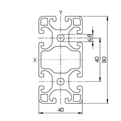 Skizze Aluminiumprofil AI 40x80L Nut 8 Skizze